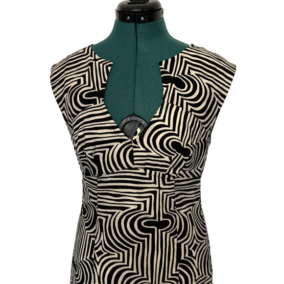 Trina Turk 100% Cotton Black/White Abstract Print Sleeveless Sheath Dress Size 6 - Picture 3 of 8